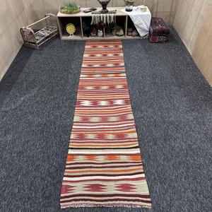 Tapis turc vintage 2,7x11,4 pi (83x346 cm), tapis Herki orange à rayures arc-en-ciel - Product Image 1