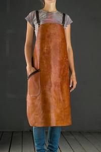 Tablier en cuir Crazy Horse durable avec tissu en toile pour atelier unisexe, usage de maréchal-ferrant, charpentier, poches noires - Product Image 5