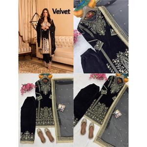 Ensemble Kurti Palazzo Moderne en Velours de Luxe avec Broderie et Paillettes, Dupatta en Georgette pour Femmes, Célébrations et Fêtes - Product Image 1