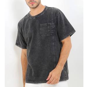 T-shirt à manches courtes pour homme, coupe classique, 100% coton, col rond, lavage à l'acide, respirant, anti-froissement, motif uni, usage quotidien - Product Image 1