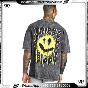 T-shirt noir lavé à l'acide de haute qualité pour hommes Streetwear personnalisé coton graphique séchage rapide pour une utilisation physique - Product Image 3