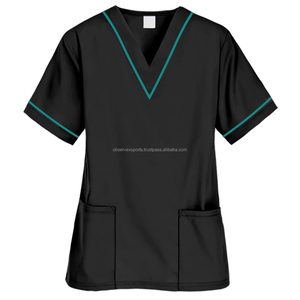 Cuello en V Personalizar OEM Logo Bordado Enfermera Médico Uniforme de enfermería Elástico Hospital Elegante Mujeres Scrub Set - Product Image 1