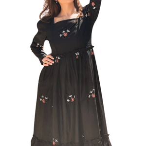 100% coton qualité supérieure robes décontractées femmes brodé motif solide fermeture éclair décoration manches longues modeste femmes robes - Product Image 4