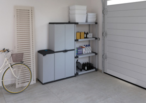 Supports de rangement muraux modulaires à quatre niveaux en plastique gris italien de haute qualité Durable Multifonctionnel Intérieur Extérieur - Product Image 4