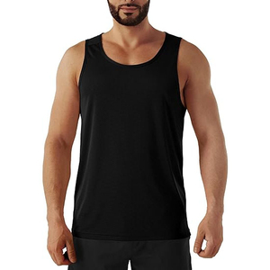 Camiseta sin Mangas Negra para Hombre, Cuello Redondo, Secado Rápido, Tejido de Punto, Informal, para Entrenamiento, Color Sólido, Material de Poliéster - Product Image 1