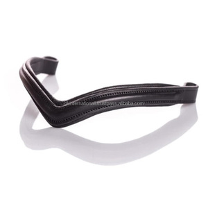 Bande de front de cheval en cuir rembourrée en forme de V surélevée unie avec coutures solides et boucles personnalisées bande de front de bride - Product Image 1