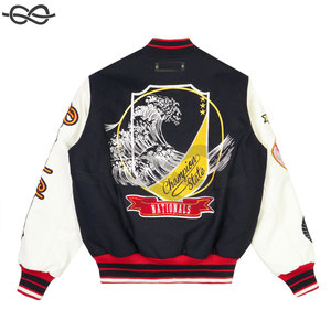 School College Logotipo personalizado Chenille Bordado Contraste Bomber Parche de béisbol Letterman Chaqueta universitaria de lana para hombre - Product Image 5