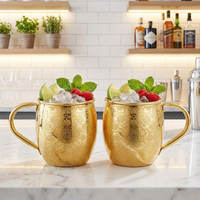 Ensemble de tasses à bière Moscow Mule en acier inoxydable 304, cuivre, style martelé, or rose, avec logo personnalisé