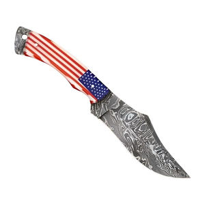 Cuchillo de Caza Damasco Hecho a Mano con Mango de Bandera Americana, Hoja Personalizada para Acampar al Aire Libre - Product Image 2