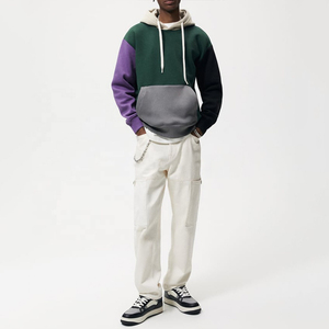 Sweat-shirt à capuche pour homme, color-block, manches raglan, coupe oversize, en polaire, décontracté, pull d'automne, design patchwork - Product Image 4