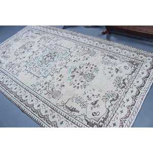 พรมตุรกีขนาด 5.4x9.3 ฟุต, พรมวินเทจขนาดใหญ่, พรมเปอร์เซียสีขาว - Product Image 4