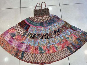 Lot en gros de femmes soie Patchwork couche jupe robe, Boho Hippie Style Festival robe gitane, voyage porter taille élastique - Product Image 3