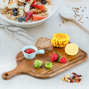 เขียงไม้อะคาเซียพร้อมที่จับสำหรับเสิร์ฟพิซซ่าและสับอุปกรณ์ครัวในบ้าน - Product Image 6