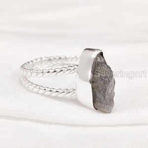 Joyería de piedra cruda para mujer, anillo de piedra preciosa de labradorita en bruto Natural, anillo trenzado de 2 bandas, joyería, anillo de Plata de Ley 925 - Product Image 4