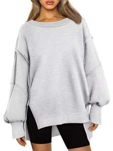 Trendy Loose Pullover Hoodie for Women Oversized Sweatshirt with Casual Long Sleeved <b>Tops</b> Woven Fabric Solid Front Spring Season - Product Image 6