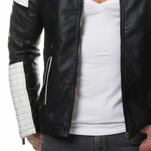 Chaqueta de moto de talla grande de invierno de cuero genuino para pilotos con protección CE blindada Unisex en blanco y negro - Product Image 4