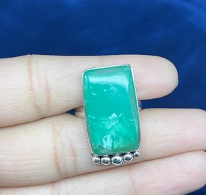 Anillo de mujer de Plata de Ley 925 con piedra preciosa de crisoprasa Natural, joyería hecha a mano con diamantes - Product Image 3