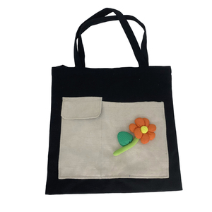 Bolsa de algodón de lona vintage coreana con logotipo impreso personalizado reciclable y reutilizable para estudiantes para viajes o playa - Product Image 3