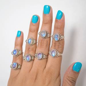 Anneaux de pierre de lune arc-en-ciel plaqué argent en vrac pierre de lune anneaux de concepteur en gros mariages cadeaux anniversaires - Product Image 6