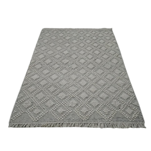 Alfombra de Piso Moderna de Diseño Tejido a Mano, 100% Lana, Antideslizante, con Bucle de Color Marfil, Fabricada en India - Product Image 3