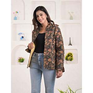 Reversible Silk Block Printed Winter <b>Jacket</b> for Women - Product Image 3