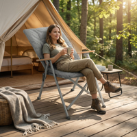 Chaise de camping pliable moderne, écologique, confortable, légère et rembourrée, avec cadre en acier inoxydable portable, pour extérieur et parc