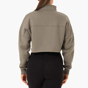 Jersey con capucha de punto de lana de algodón con logotipo personalizado para mujer, traje de Gimnasio Deportivo bordado Vintage con media cremallera para invierno 2025 - Product Image 2