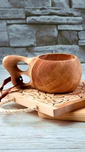 100% tasse en bois naturel pour bière et barware et dessus de table avec poignée tasse à bière tasse à café à boire à la main - Product Image 5