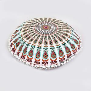 ปลอกหมอนอิงทรงกลม 100% ผ้าฝ้าย ลายมันดาลาไล่เฉดสี สำหรับนั่งสมาธิ ปลอกหมอนอิงสไตล์ชาติพันธุ์ ขนาด 32 นิ้ว พร้อมพู่ห้อย ตกแต่งบ้าน ผลิตโดยผู้ผลิตชาวอินเดีย - Product Image 3