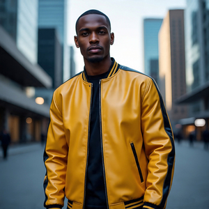 Vestes d'université en cuir véritable à col rond Vestes d'université en cuir de vachette pour hommes - Product Image 2