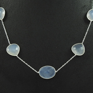 Moda hecha a medida nueva Plata de Ley 925 sólida Calcedonia suave collar de piedras preciosas piedra natal de moda joyería Bohemia - Product Image 2