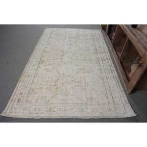 Auténtica alfombra turca Vintage 5,2 X 8.1ft hecho a mano Beige Patchwork diseño con lana Faux Rabbit Fur Latex Backing para adolescentes - Product Image 1