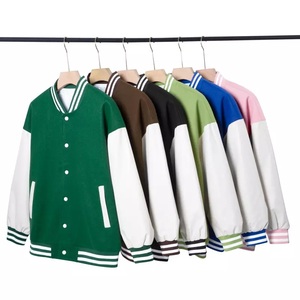 Chaqueta de béisbol GAF Mangas de cuero Chenille Bordado Parche Logo Chaqueta de béisbol Chaqueta de contraste para hombres - Product Image 4