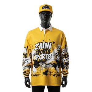 <b>Mens</b> Rugby <b>Shirt</b> Premium Polyester Cotton Blend 260 GSM Sublimation Printed <b>Yellow</b> Black Panel Design moisture wicking - Product Image 1