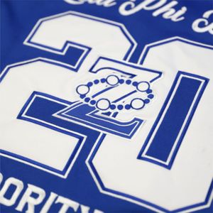 ZPB Football Jersey - <b>Royal</b> <b>Blue</b> 100% Polyester Zeta Phi Beta Jersey with Embroidered Logos & Shield V-Neck, Striped Sleeves - Product Image 4