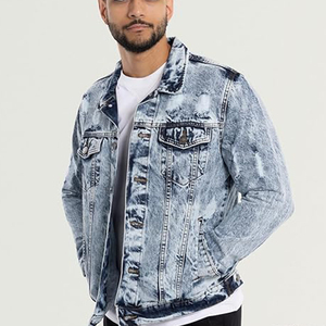 Manteau en jean grande taille pour hommes, logo taille haute personnalisé, délavé à l'acide, multi-poches, veste d'hiver à manches régulières imprimée Hip Hop - Product Image 4