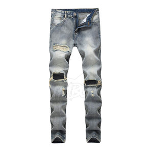 Jeans déchirés décontractés d'hiver à la mode pour hommes, pantalons confortables et respirants avec motif solide, design personnalisé, style droit - Product Image 1