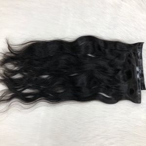 100% Naturel Vague Remy Cheveux Belle Couleur Noire Cheveux Clip-ins Extensions - Product Image 5