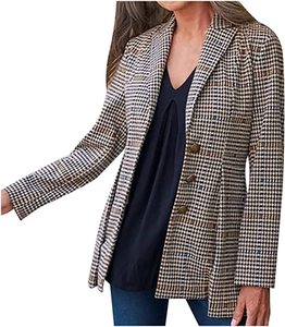 Blazer vintage pour femmes, blazer à carreaux simple boutonnage pour femmes, blazer ample à carreaux pour le bureau, à manches longues, veste pour femmes, 2024 - Product Image 1