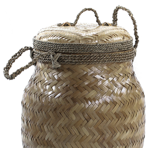 Handmade Bamboo Woven Rice <b>Basket</b> <b>With</b> <b>Lid</b> Traditional Indonesian Food Container Eco Friendly Storage Box Rustic Kitchen Decor - Product Image 5