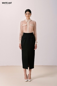 RUTH PENCIL JUPE 85% Polyester 15% Spandex Ensemble de Luxe pour Femmes Meilleur Prix Qualité Noir et Blanc Jupe Avant Split En Stock - Product Image 3