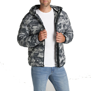 Custom Logo OEM 2024 Camo Puffer <b>Jacket</b> for Men Oversized Bubble Design Detachable <b>Hooded</b> Print Stand <b>Padded</b> Puff Winter Coat - Product Image 1