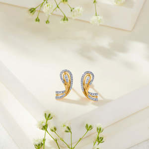 Aabhira Twirl 14k Gold & <b>Diamond</b> Stud <b>Earrings</b> with <b>Pearl</b>-Rose White or Yellow Gold-Trendy Engagement Jewelry - Product Image 2