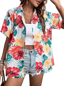 Camisas hawaianas con botones para mujer, blusa de verano con estampado Tropical Floral de manga corta informal, Túnica, vestido de mujer, traje caliente - Product Image 3