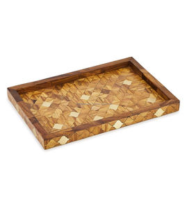 ถาดเสิร์ฟอาหารถาดเสิร์ฟอาหารไม้ไผ่ทรงสี่เหลี่ยมผืนผ้าพร้อมที่จับสไตล์ชนบทสีน้ำตาลแบบออตโตมัน - Product Image 5