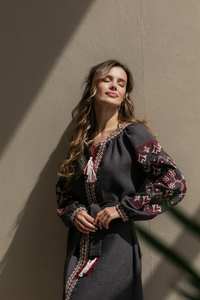 Beautiful Boho Style Ukrainian Folk Cotton Embroidered Abaya Spring Summer <b>White</b> Blue Contrast Viscose <b>Dress</b> Traditional Muslim - Product Image 3