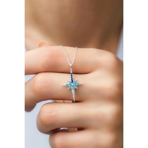 AZURIS-Collier pendentif fin en argent 925 avec pierre colorée ornée d'une étoile polaire - Product Image 3