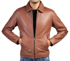 Chaqueta de Cuero Genuina con Cuello Polo, Estilo Bomber Clásico Premium, Acolchada y Cálida para Hombre - Product Image 4