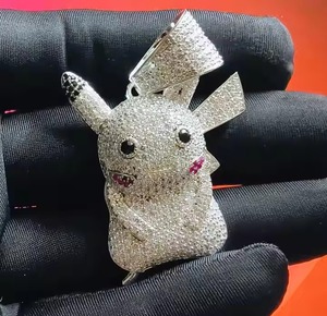 Pikachu Cartoon Fine Jewelry Pendentifs & Charms Round Cut Simulated Diamond Pendant en argent sterling 925, Hip Hop Pendant - Product Image 1