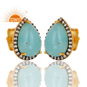 Venta caliente plata esterlina 18K chapado en oro Natural Cz & Larimar piedra preciosa Stud pendiente Demi joyería fina fabricante - Product Image 3